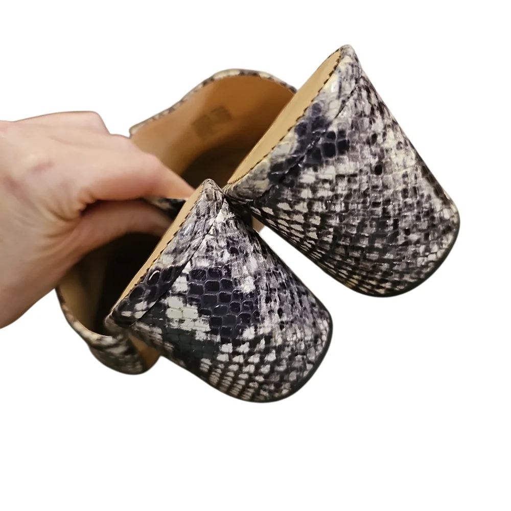 J. Crew Sophia Snakeskin Patterned Block Heel Mules Sz 7.5 Gray Black